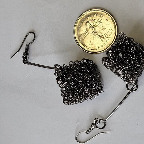 Black Cube Drop Dangle Earrings - Picture 12 of 14